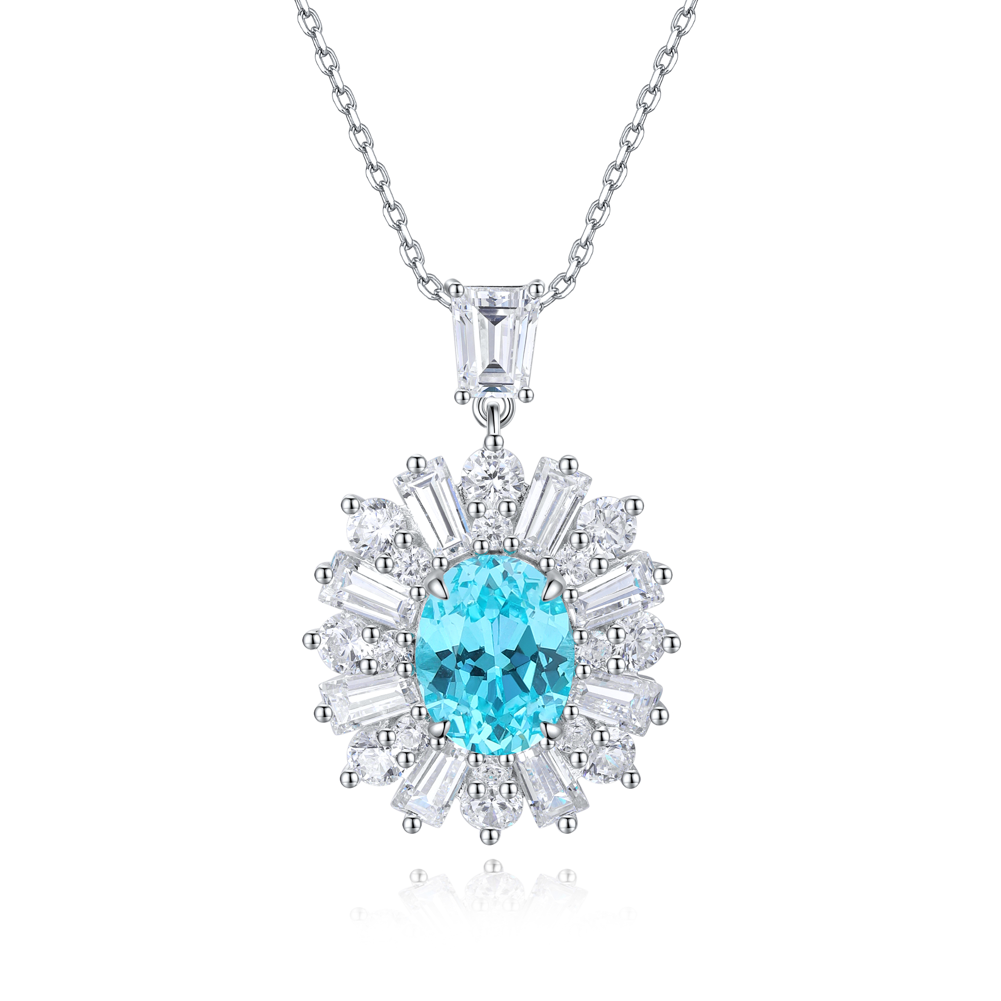 [定制][霸王花]925银实验室帕拉伊巴碧玺项链高级感花型个性吊坠