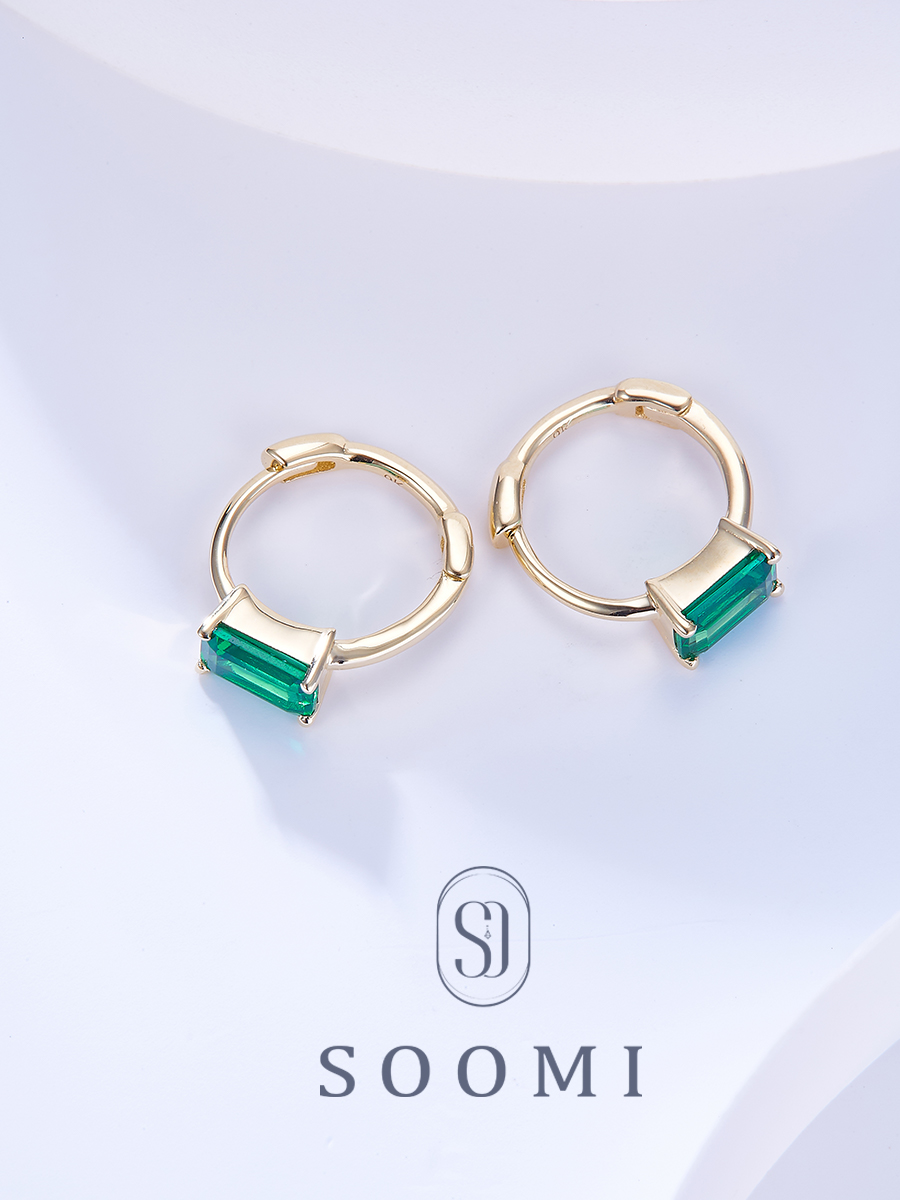 925纯银简约祖母绿耳钉女