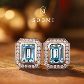 耳环饰品 925银圣玛利亚海蓝宝石色高碳耳钉经典 定制 天空之境