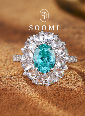 【新品 玲珑瓷】帕拉伊巴戒指3克拉培育宝石鸽子蛋戒指满钻豪华款