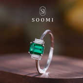 925银培育祖母绿戒指2024新款 定制 日常通勤设计感方形首饰女