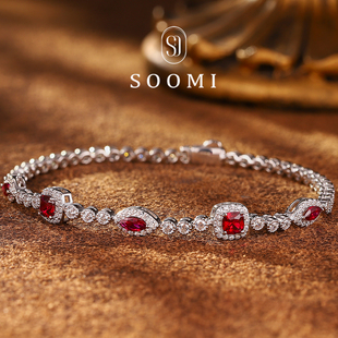 925银实验室培育鸽血红宝石手链满圈高级围镶设计女 新品 春晖