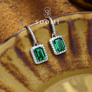 祖母绿耳钩3.2ct实验室培育沃顿色彩宝绿宝石耳饰女 高桥 新品