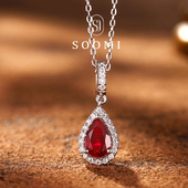 万能扣项链女 925银培育水滴鸽血红宝石吊坠轻奢日常款 SOOMI红火