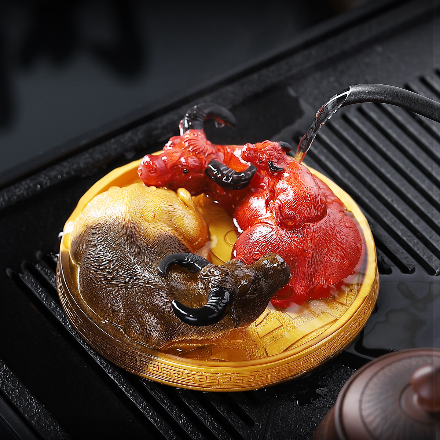 扭转乾坤生肖牛茶宠摆件可养