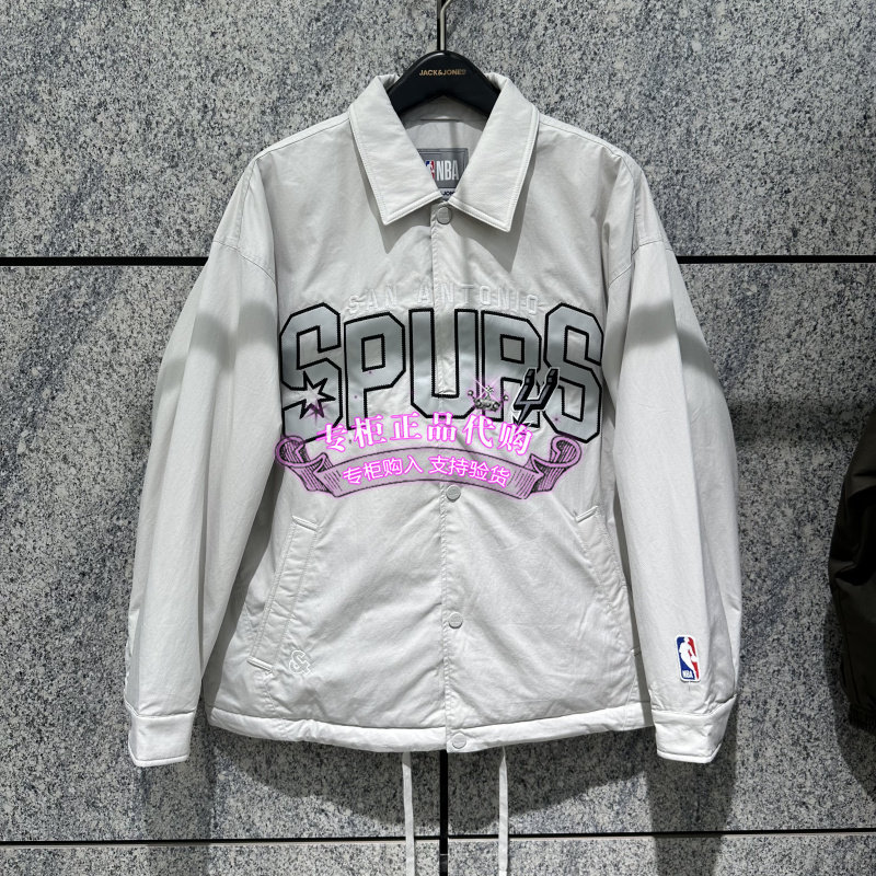 杰克琼斯NBA马刺队冬季男装新款羽绒服刺绣翻领外套 226423001