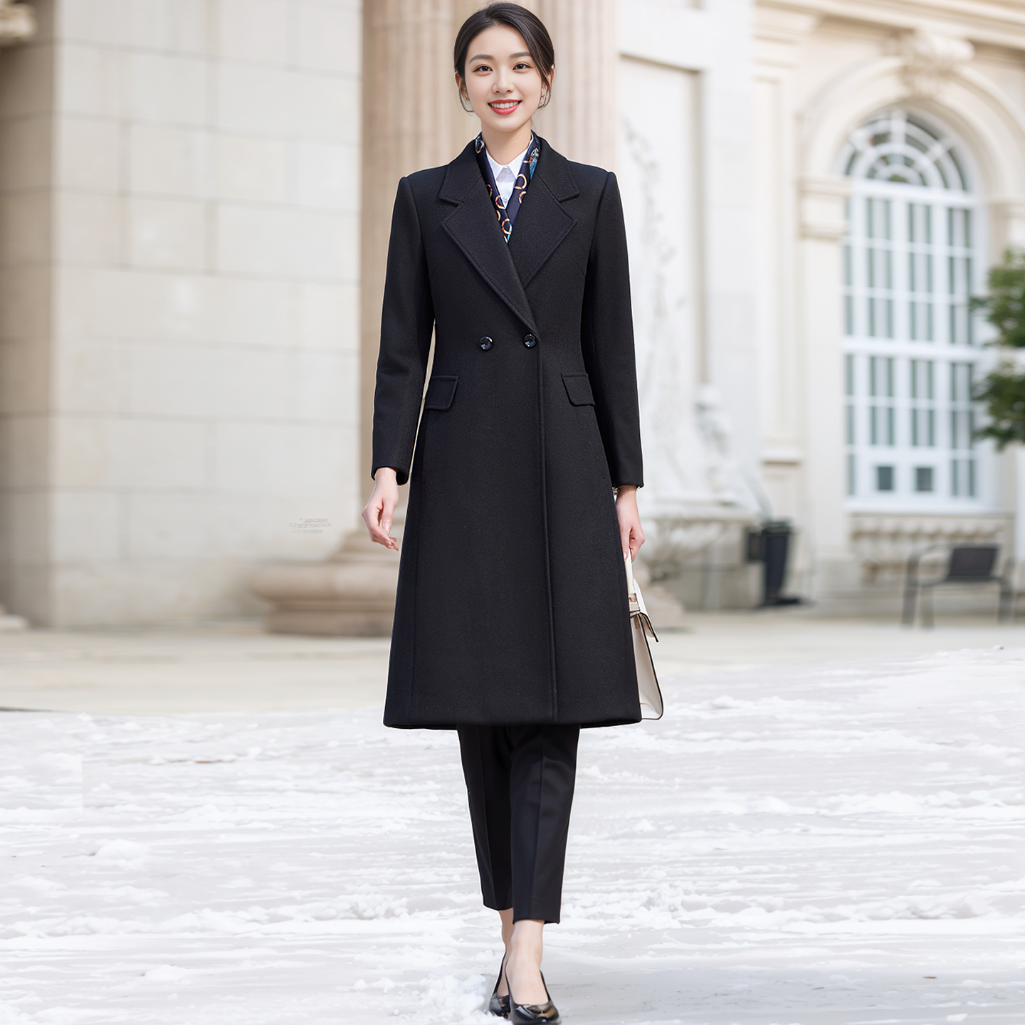 冬季职业毛呢大衣女中长款工作服