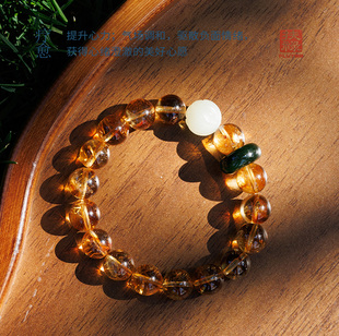 FLUT 黄塔晶手串圆珠黄水晶莲花圆玉手链招财转运手串 塔下生莲