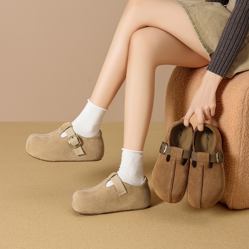 ZHR勃肯鞋女2025春季新款复古一脚蹬懒人鞋厚底增高包头半拖鞋