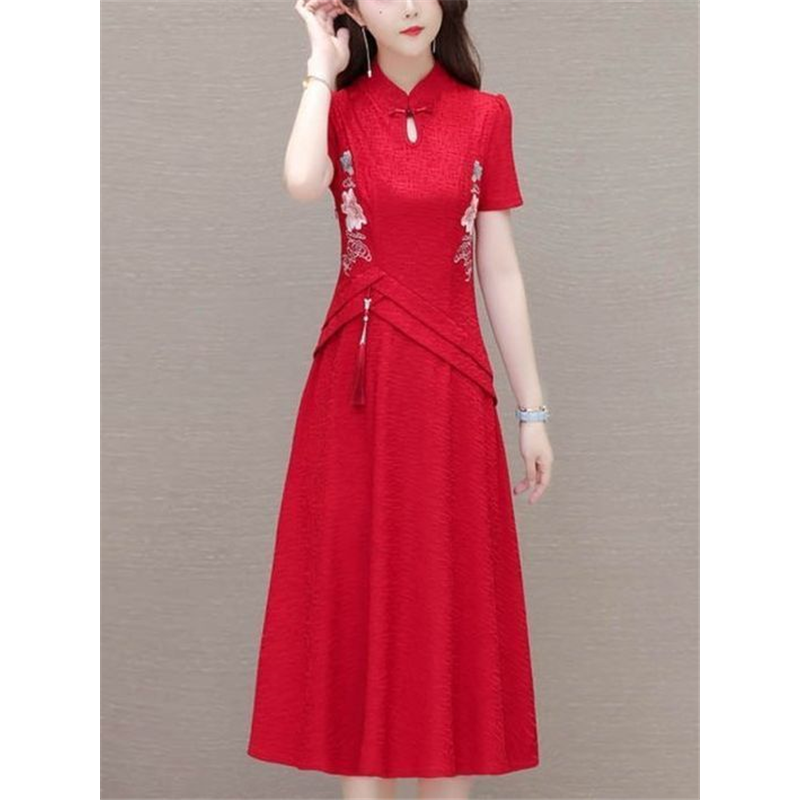 改良旗袍短袖连衣裙女2025夏季新款高档礼服妈妈显瘦时尚婚宴裙子