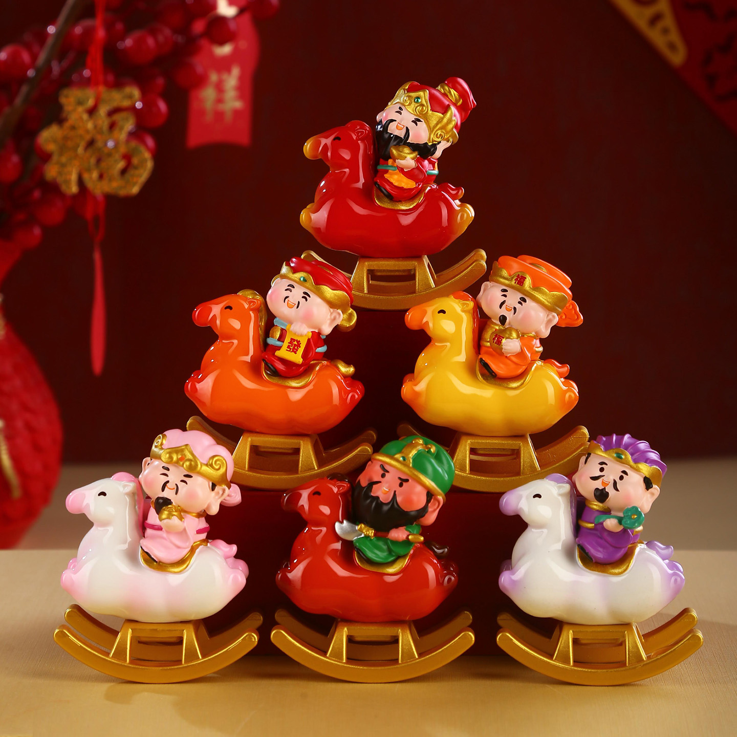 摇摇财神马上到盲盒五路财神摆件