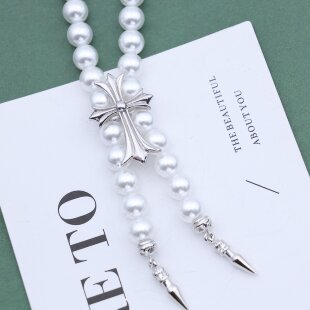 DIY珍珠配件 S925纯银经典十字珍珠项链毛衣链夹扣 银扣头配6-8mm