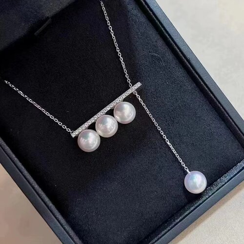 DIY配件 S925纯银四珠平衡木套链空托 可抽拉调节项链女配7-7.8mm