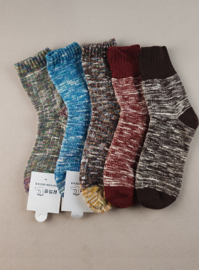 出口外贸中筒男士纯棉粗线男袜秋冬加厚竹节棉吸汗防臭保暖中腰袜