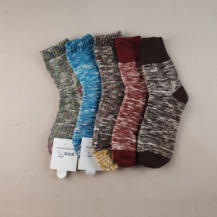 出口外贸中筒男士纯棉粗线男袜秋冬加厚竹节棉吸汗防臭保暖中腰袜