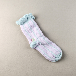 出口外贸冬季加厚女士竖条纹花边珊瑚绒居家可爱保暖松口月子袜女