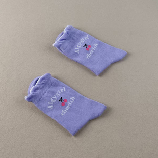 库存尾货中筒纯棉花边紫色可爱女袜四季 吸汗防臭樱桃女生中腰春秋