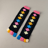 库存尾货膨体纱菱格纹五指袜女秋季 直板长筒袜彩色分趾袜个性 袜子