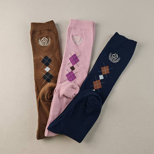 库存尾货秋冬女袜加厚棉袜及膝菱形格长筒袜女士纯棉吸汗高筒袜子