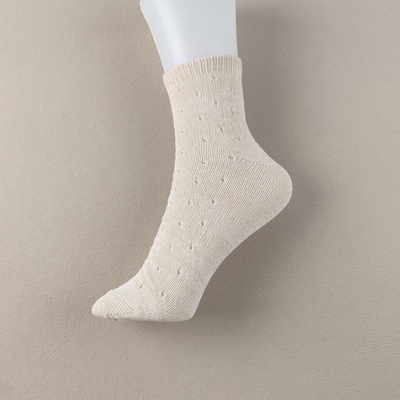 库存春夏薄款纯色女袜子中筒袜镂空夏季大码银丝棉袜吸汗防臭米色