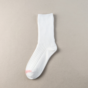 四季女袜日系简约堆堆袜竖条纹中筒袜坑条针织白色女四季纯棉百搭