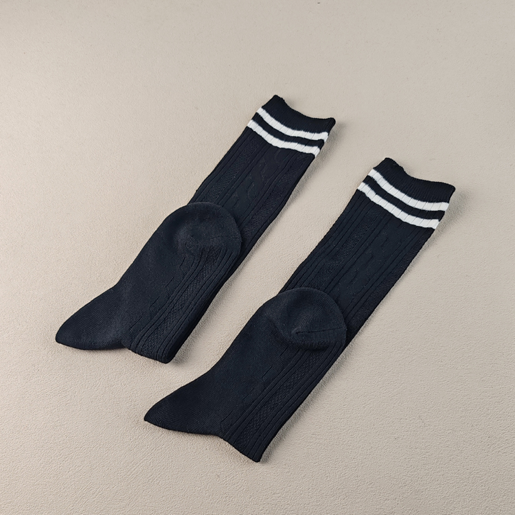 外码库存黑色长筒纯棉麻花条纹小腿袜常规四季棉高筒吸汗百搭长袜