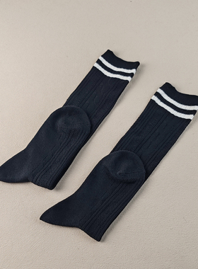 外码库存黑色长筒纯棉麻花条纹小腿袜常规四季棉高筒吸汗百搭长袜