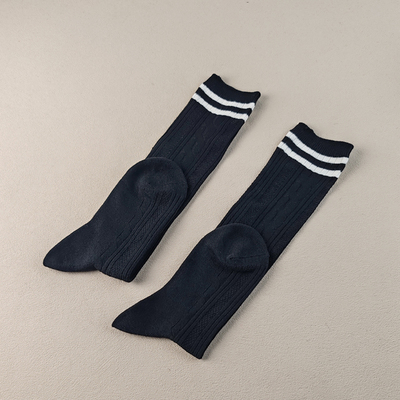 外码库存黑色长筒纯棉麻花条纹小腿袜常规四季棉高筒吸汗百搭长袜