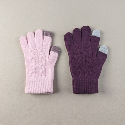 库存单纯色简约五指手套薄款女士秋冬保暖触屏针织手套防风触摸屏