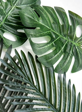 ins风格龟背仿真叶气球背景墙配件婚庆拱门生日气球链条装饰叶子