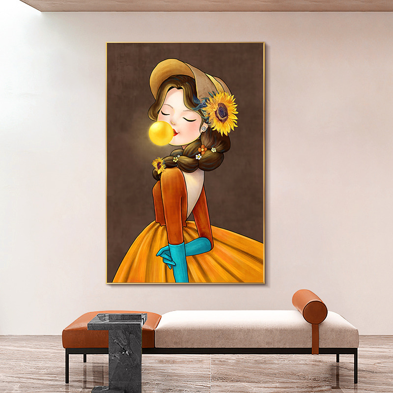 入户玄关装饰画竖版现代简约走廊过道壁画卡通人物画轻奢高档挂画图片