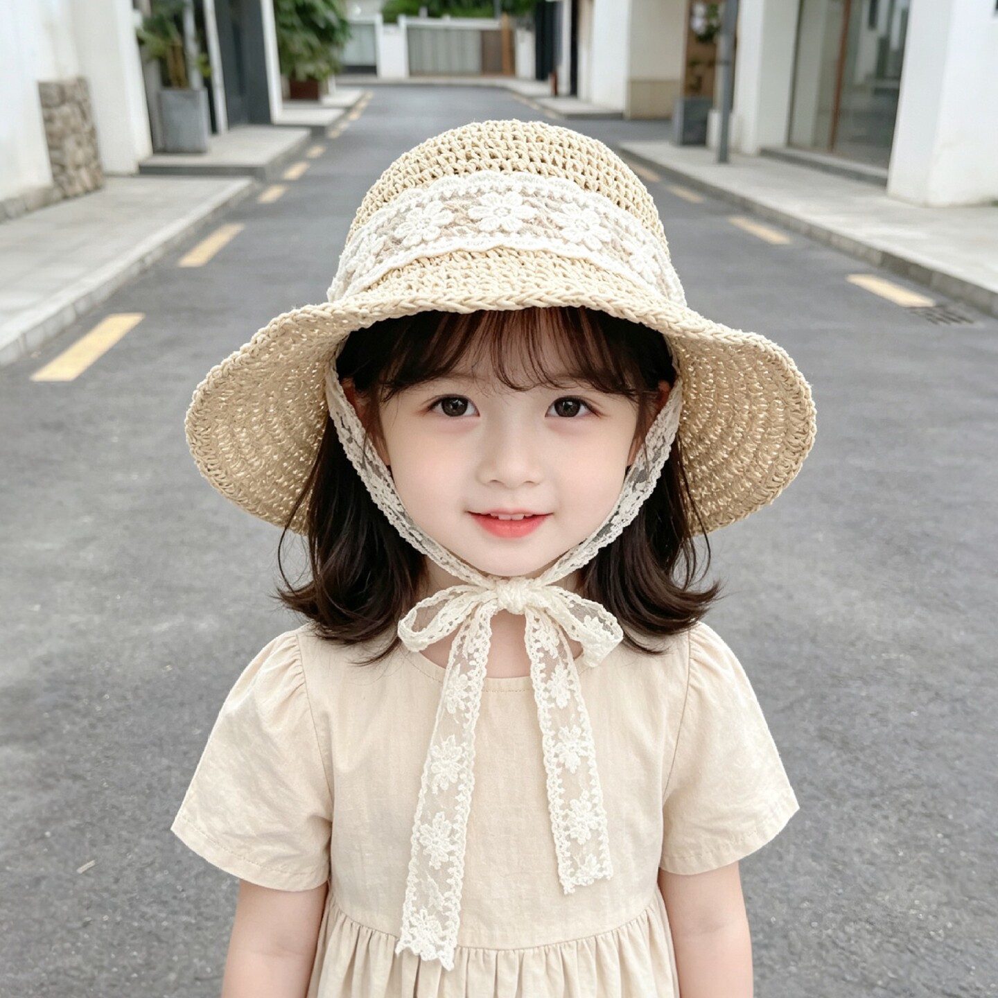 儿童草帽夏季亲子款可折叠遮阳帽小孩时尚洋气蝴蝶结草帽渔夫帽子