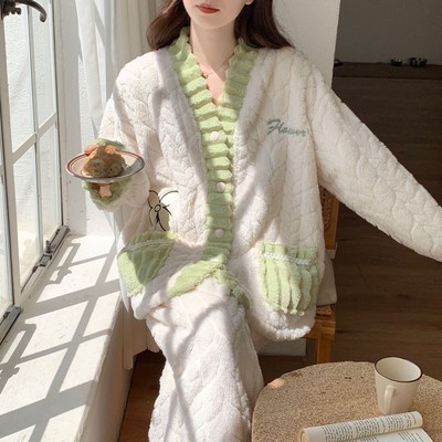 【热销爆款】珊瑚绒睡衣女套装