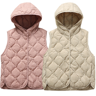 日单u家24新款 波纹开叉背心坎肩 连帽轻薄羽绒马甲女秋冬便携短款