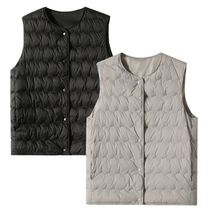 日单折扣波纹无领轻薄羽绒内胆背心短款女秋冬圆领轻型白鸭绒坎肩