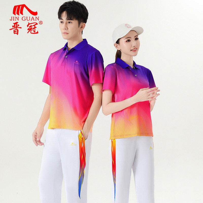 晋冠新款夏季半袖运动套装男女装长袖大码套头情侣休闲服广场舞服