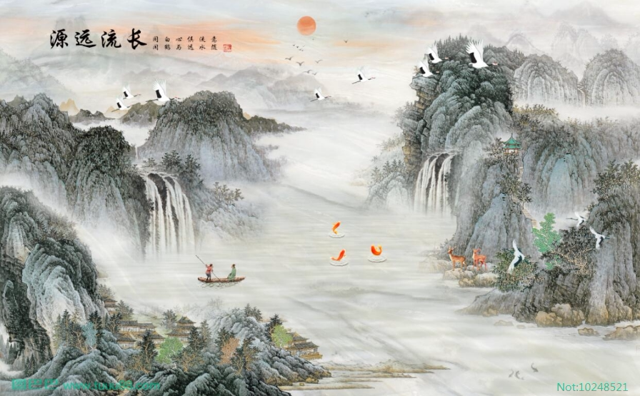 定制外墙壁画 福字风水 影门墙 影壁墙 照壁墙 迎壁墙 瓷砖山水画