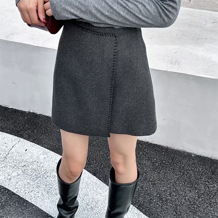 ISPRIN正品25秋冬不规则设计感时尚韩版缝线包边韩版羊毛呢半身裙