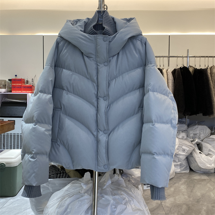 韩国25冬装新款针织袖口韩版纯色排骨连帽毛线立领韩版保暖羽绒服