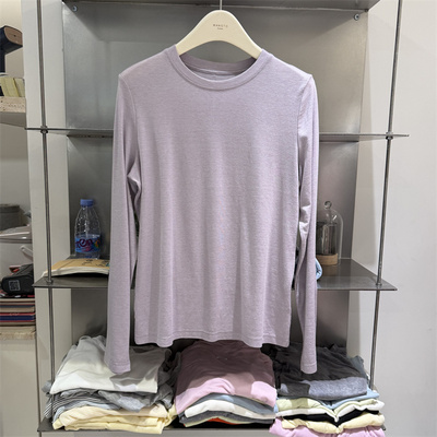 韩国W.T正品26春装新款后背褶皱贝壳扣韩版圆领纯色亲肤天丝羊毛T