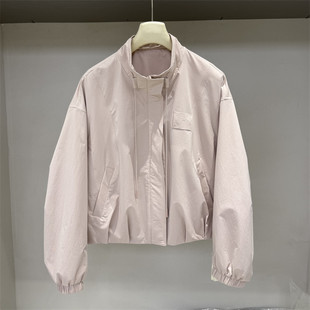 韩国26春装新款下摆褶皱设计抽绳立领韩版纯色简约宽松夹克19769