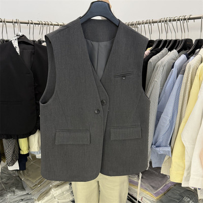 雷洛26春胸前一粒扣韩版V领假两件西装马甲无领坎肩羊毛背心9380