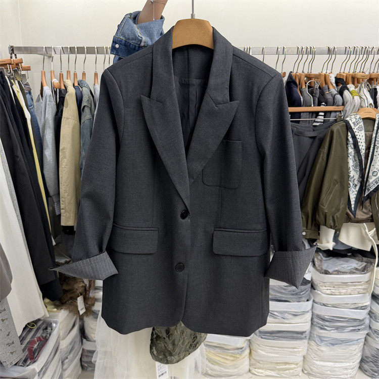 欧洲站D L正品26春新款胸前口袋毛边条纹翻边袖韩系休闲宽松西装