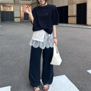 26春贝壳短袖 卫衣 蕾丝套装 Town 韩版 s正品 时尚 韩国Me 花边阔腿裤
