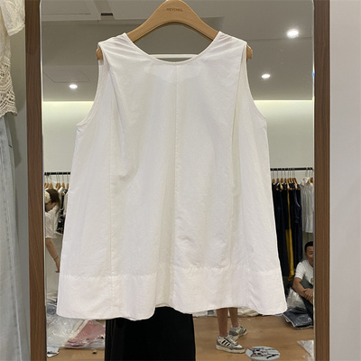韩国东大门25夏新款简约纯色后背镂空设计感韩版无袖衬衫A字上衣