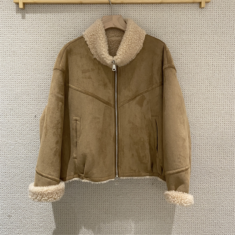 韩国东大门25冬装新款羊羔毛立领时尚高端全羊毛皮毛一体保暖外套