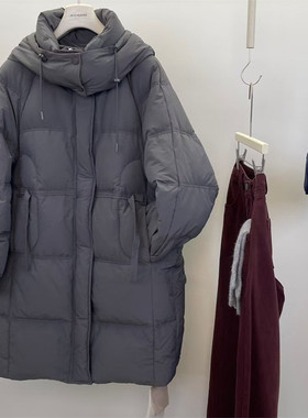 韩国24冬装新款口袋飘带设计韩版休闲脱卸帽中长保暖羽绒服18037