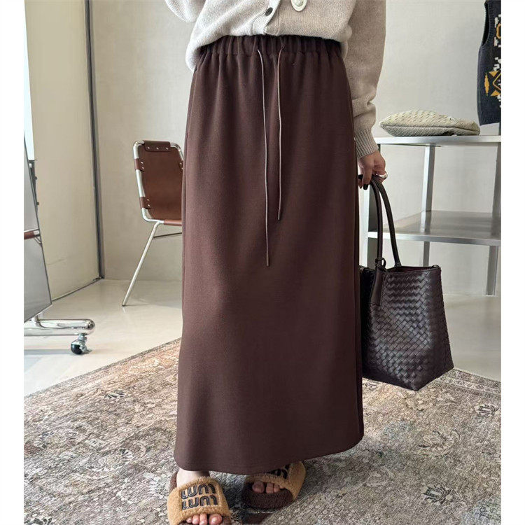 3R3正品25秋新款口袋金属圈小标松紧腰围系带韩版休闲中长半身裙