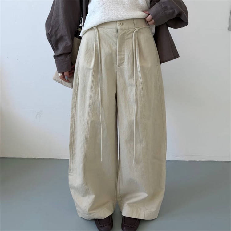 韩国东大门26春新松紧腰围配系腰带韩版休闲弯刀裤阔腿长裤L1635