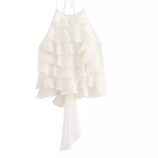 Hanging neck strap layered suspender top挂脖系带层叠吊带上衣